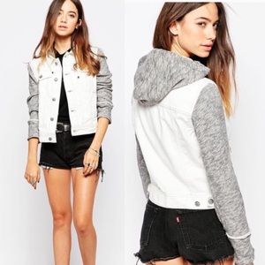 Free People Knit Hooded White Denim Jacket
